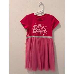 Girls Barbie Pink Tulle Skirt Dress Size 6 Short Sleeve Sparkle‎ Glitter